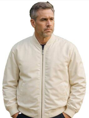 American Rag Medium Off-White CIE Nylon Bomber Jacket Zip Pocket Lined Unisex